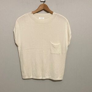 Ekouaer Cream Knit Short Sleeve Sweater with Breast Pocket, Size Medium